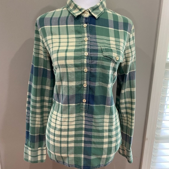 J. Crew Green and Cream Plaid Shirt - Picture 1 of 3